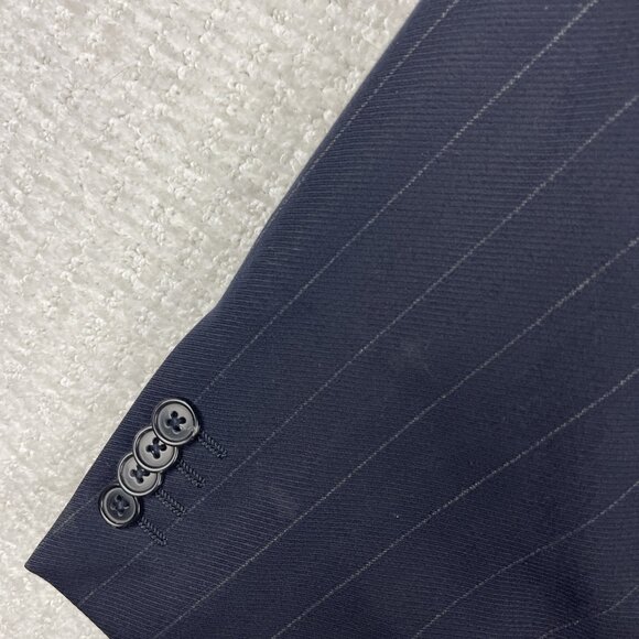 ERMENEGILDO ZEGNA Fine Worsted Super 100 Black Blazer White Chalk stripe Sz 56R - Picture 8 of 16